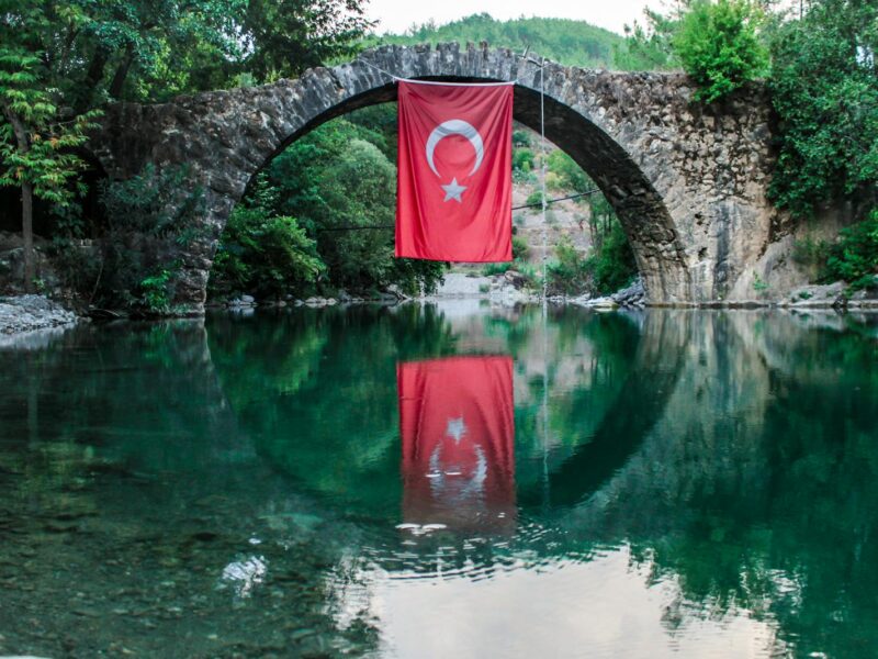 Turkey Flag Hanging On Bridge